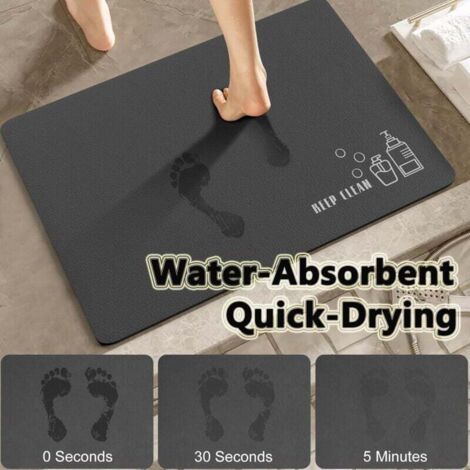 Tapis de bain en terre de diatomées, très absorbant, antidérapant, 50x80 cm, noir, séchage rapide, convient pour le salon et le couloir. (1/3)