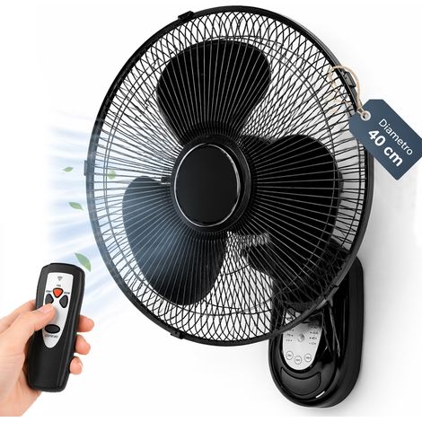 Ventilatore da Parete Nero 40cm con Telecomando Installazione a Muro Silenzioso