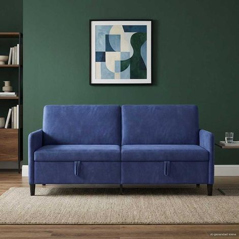 Canapé 3 places avec rangement sous l’assise, polyester bleu police, 192 x 78 x 87 cm - PANGIVO (1/5)