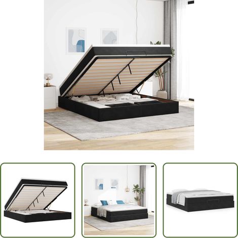 Matratze - Ottoman-Bett mit Matratze Schwarz 160x200 cm Samt (1/5)