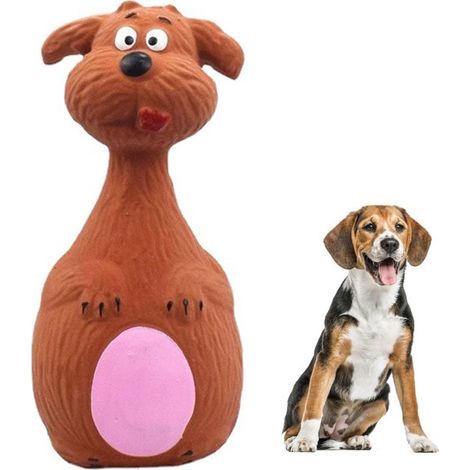 Juguete chirriante para perros - Juguete masticable para mascotas - Juego interactivo - Material de látex duradero - 13 cm de largo - Marrón (1/5)