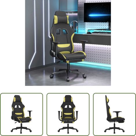 Massagestuhl - Gaming-Stuhl mit Massage & Fußstütze Schwarz und Hellgrün Stoff (1/5)