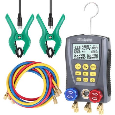 Manomètre numérique pour climatisation QttvbTna, base de données fluides frigorigènes, écran LCD, 0-6000 KPa, -40°C à 150°C, kit complet (1/5)