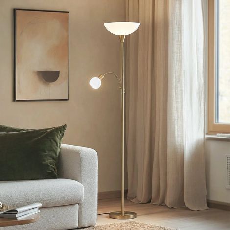 [GEBRAUCHT] B-Ware Lindby Stehlampe Stehleuchte Elaina Leselicht Messing E27 Metall Glas Warmweiß
