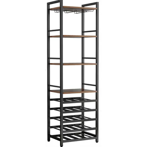 Étagère à vin industrielle avec porte-verres, casier à bouteilles 20 flacons et 4 étagères de rangement, meuble de bar stable pour cuisine ou salle à manger - CHICFURN (1/5)