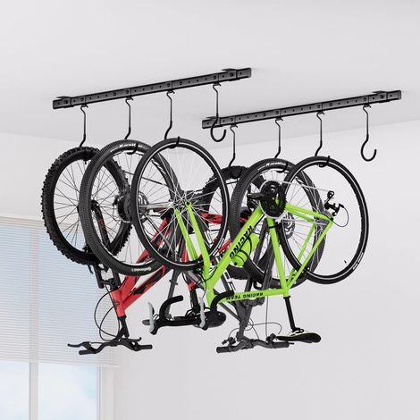 Support de vélo monté au plafond pour garage, système de cintres de vélo avec 8 crochets de plafond réglables, peut contenir 4 à 8 vélos, solutions de rangement de vélos de garage pour (1/5)