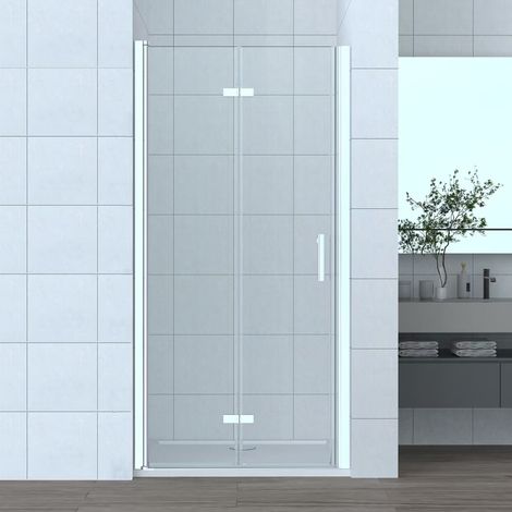 LEMMO Duschkabine 100 cm,Duschtür Nischentür Falttür Dusche,ESG Glas,H 185 cm (1/5)