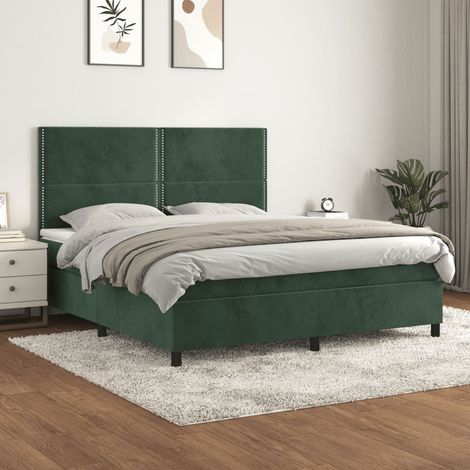 Giroletto a Molle con Materasso Verde Scuro 180x200 cm Velluto vidaXL (1/5)