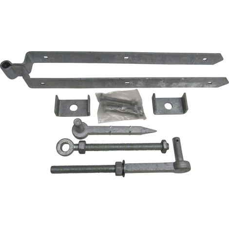 Adjustable Field Gate Hinge Set Galvanised 24" (Double Strap Farm Latch Kit)