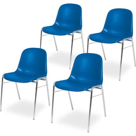 BRB 4 Kunststoffschalenstühle, verchromtes Untergestell, BxTxH 495x520x770 mm (blau)
