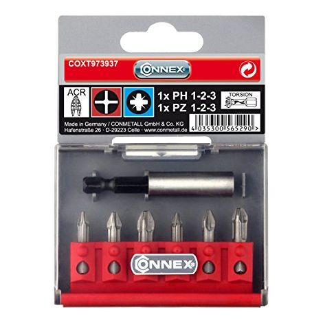 Max-Power COXT973937 Set Inserti a CrocePhillips, Pozidriv, Torsion ACR, 6 Pezzi con Supporto Magnetico, Multicolore (1/2)