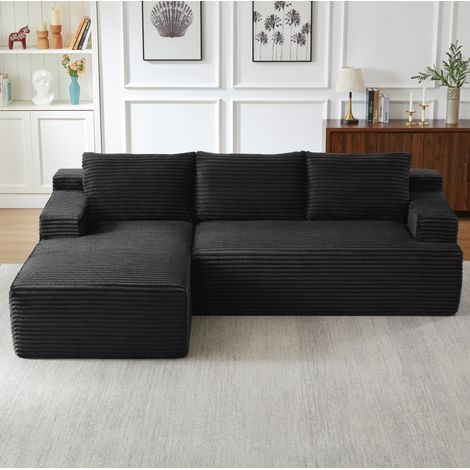 Sofá rinconera en L modular de 4 plazas de pana, 238 x 152 x 66 cm, negro DESVIAE (1/5)