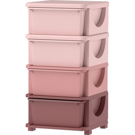 Caja de almacenaje infantil con 4 cajones de plástico y bordes redondeados 37x37x76 cm rosa HOMVRA (1/5)