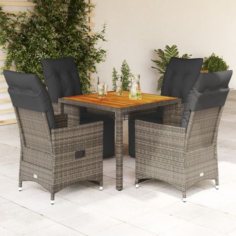 5-tlg. Garten-Bistro-Set mit Kissen Grau Poly Rattan (1/5)