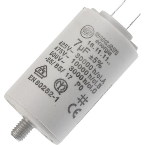 Condensateur de démarrage 7UF (416171164) Sèche-linge CANDY, ARISTON HOTPOINT, INDESIT, WHIRLPOOL (1/2)