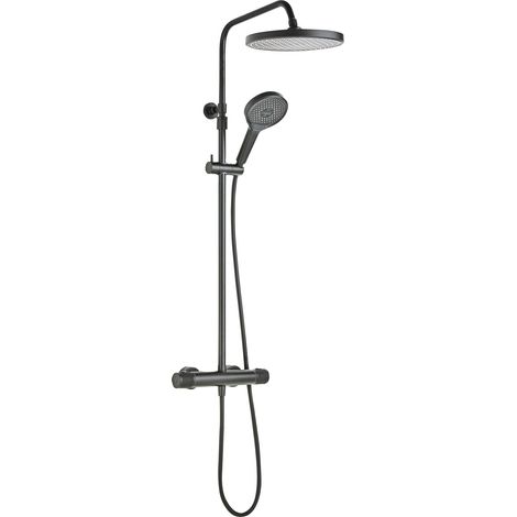 Collection  Colonne de douche, mitigeur thermostatique, robinetterie avec  douche de tête effet pluie, douchette 3 jets, noir mat GLAIA