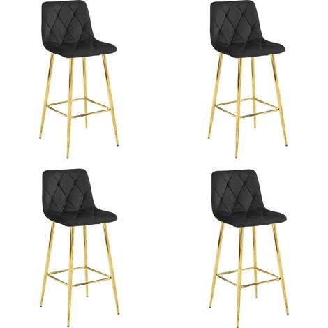 Valora KODA Sgabello in Velluto Nero Piedini Dorati Design Moderno x4 (1/4)