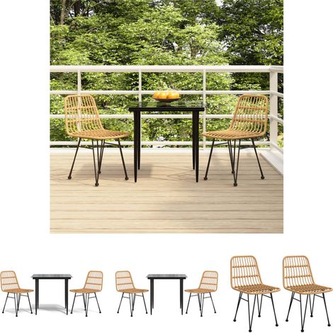 Gartenstuhl - vidaXL 3-tlg. Garten-Essgruppe Poly Rattan - Gartenesszimmer (1/5)
