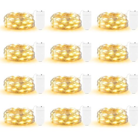 Longziming - 12 guirlandes à piles – 2 m, 20 LED – Mini guirlande à piles – Lumière chaude – Économe en énergie – Positionnement flexible – Idéale pour la décoration de fêtes (1/5)