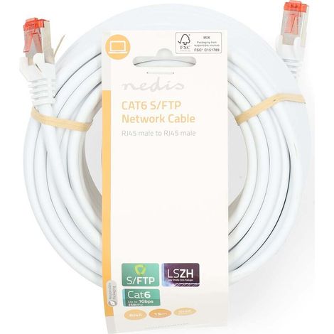 Nedis CAT6-Netzwerkkabel / RJ45 Stecker / RJ45 Stecker / S/FTP / 15.0 m / Rund / LSZH / Weiss / Label