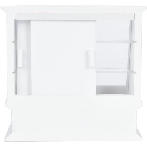 Meuble miniature pour maison de poupée à l'échelle 1:12, vitrine à gâteaux en bois simulé avec porte coulissante, blanc (1/5)