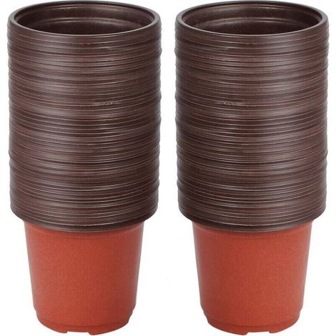 Petits pots de fleurs, lot de 100 pots réutilisables pour semis/pépinières, pots ronds en plastique pour rempotage/plantation, pour la culture intérieure et extérieure, 10 cm (1/4)