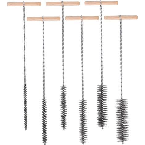 Lot de 6 Brosses Rondes pour Trous de Perçage, 8 mm/12 mm/16 mm/20 mm/25 mm/30 mm pour Nettoyer les Trous de Perçage, Brosse de Nettoyage en Acier Inoxydable avec Manche en Bois (1/5)