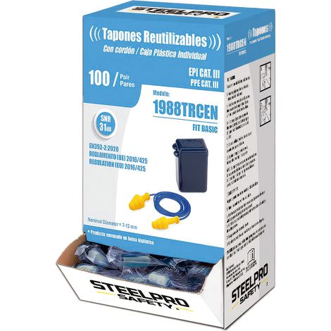 Tapones auditivos fit basic reutilizables de tpr con cordón, caja 100 uds