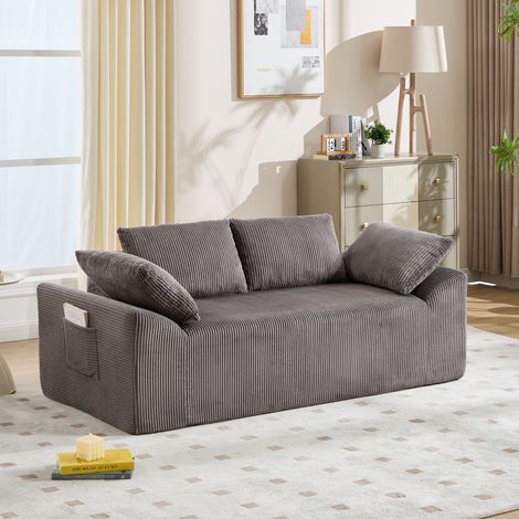 Sofá modular convertible de 2 plazas en tela con cojines extraíbles, asiento profundo, no requiere montaje - marrón (1/5)