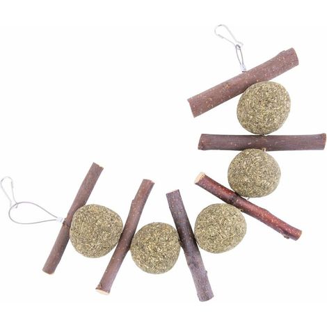 Rabbit apple sticks, a stack of rabbit chew toys, guinea pig treats and pet chews (1/5)