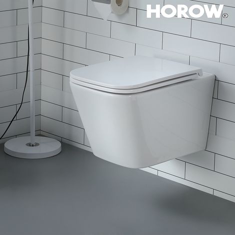WC suspendu avec abattant de WC avec système d'abaissement automatique – WC avec chasse Superspin à un trou – Cuvette de toilette en céramique avec fermeture amortie Softclose-50,5 x 34 x 36 cm (1/5)