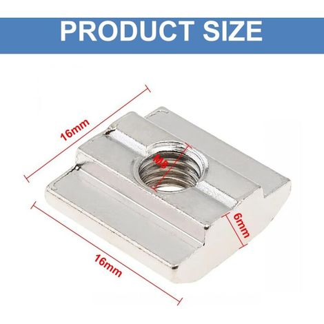 Écrous en T, 50 Piéces Écrous Coulissants en T, Têtes de Marteau de Meubles Fileté, Écrou de Marteau à Rainure en T, Ecrou pour Rainure en T M8, Ecrous Carrés M8 en T pour Profilé en Aluminium (1/4)