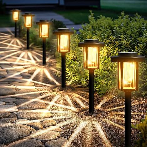 6 Pack Solar LED Outdoor Lights Garden Pathway Lights Warm White Waterproof (1/5)