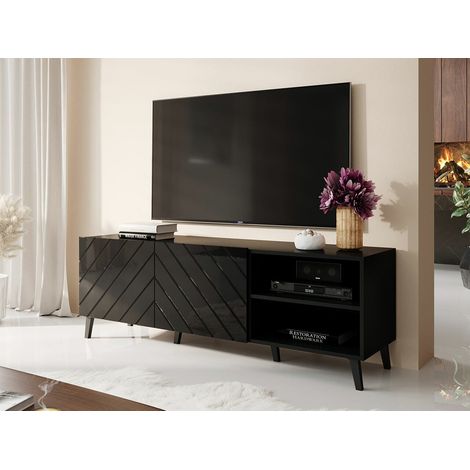 Meuble TV 150x52x42 cm Noir ABI meuble Hi-fi luxueux sideboeard sur pied (1/2)