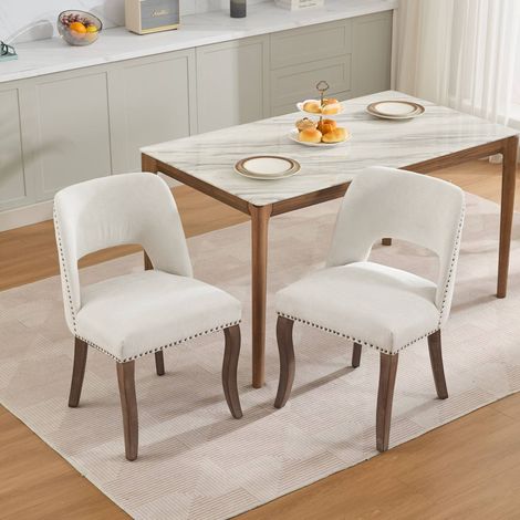 Esszimmerstuhl mit Polsterung aus Chenille Beige OKMYHOME (1/5)