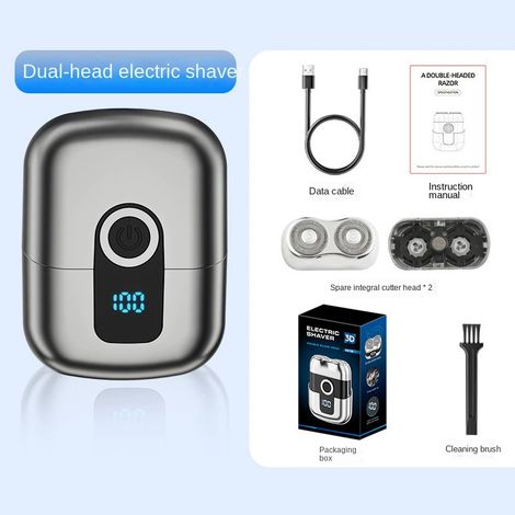 Rasoir électrique homme étanche gris anthracite, mini rasoir rechargeable avec deux jeux de têtes intégrées (1/5)