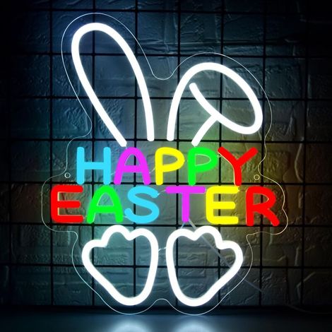 Néons de Pâques : Intensité variable, lapin lumineux, pour les magasins, les chambres d'enfants, les fêtes à la maison et les cadeaux pour filles et garçons. (1/5)