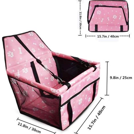 Siège de voiture pour chien pour petits chiens de taille moyenne, siège arrière et siège avant imperméable et respirant, rehausseur de voiture de sécurité pour animaux de compagnie lavable (os rose) (1/4)