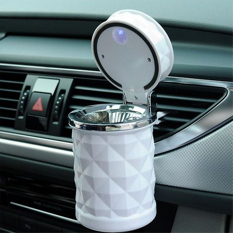 Cendrier de voiture portable à LED avec éclairage d'ambiance lavable et support inclus - Blanc (1 pièce) (1/4)