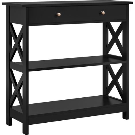 Yaheetech – Table console en bois MDF noir – 2 étagères ouvertes – Dimensions 80x30x80 cm – Design en forme X pour entrée ou salon (1/5)