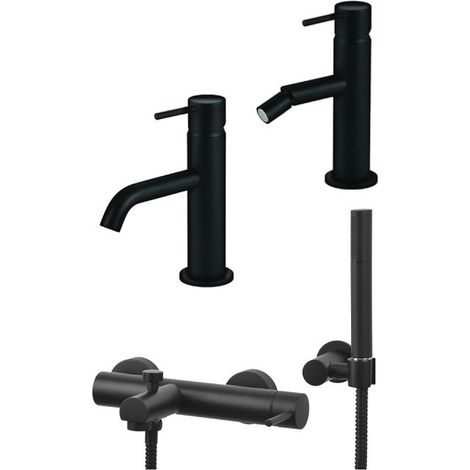 Set miscelatore lavabo, miscelatore bidet e kit vasca in colore nero opaco Gattoni Easy KITEASYNO7