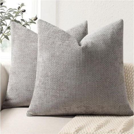 Two 45x45cm decorative and luxurious sofa cushion covers in gray, for living room, bed, or couch.