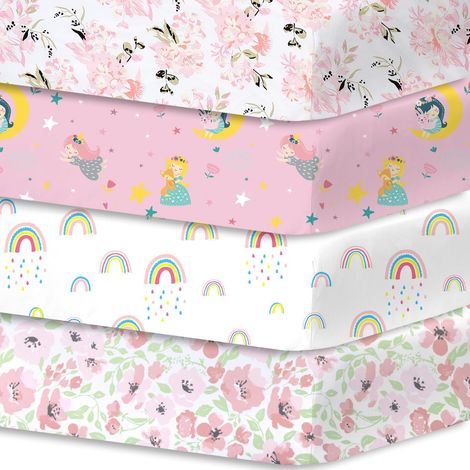 Little Grape Land 4PK Fitted Sheet 60 x 120 cm Baby Bed, Sweet Dreams of the Princesses (1/5)