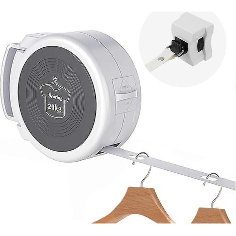 Étendoir à linge rétractable pour intérieur et extérieur, avec boucle de verrouillage antidérapante pour salle de bain et buanderie. (1/5)
