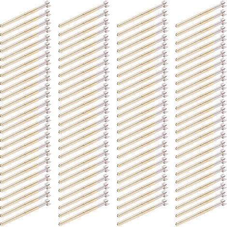 100 broches Pogo à 4 griffes, type tête prune, en laiton, diamètre du tube : 2,36 mm (0,1 po), longueur : 34 mm (1,3 po), broches de test de ressort