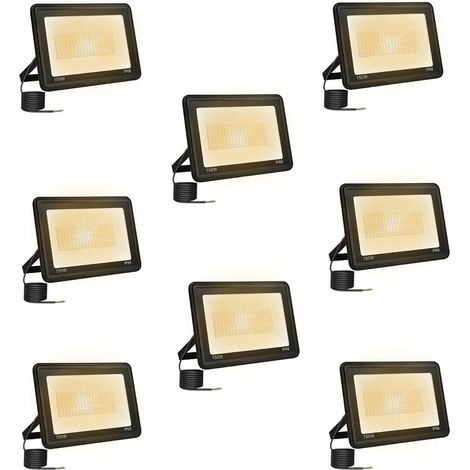 8 Pièces Projecteur Led Extérieur 150W, Spot Led Exterieur 15000LM 3000K Blanche Chaude IP66 ImperméAble Projecteur Exterieur Pour Jardin Garage Patio Grange Cour