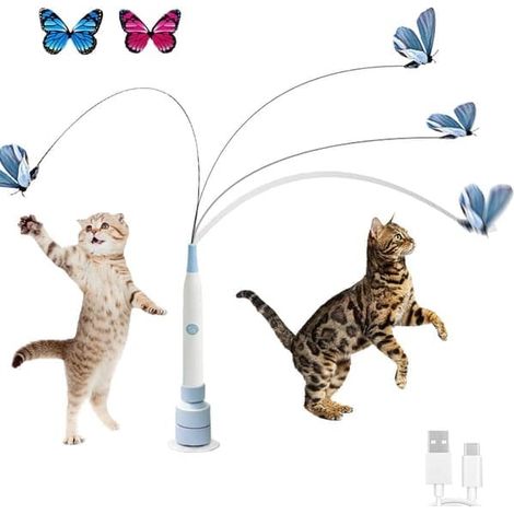 Jouet interactif pour chats d'intérieur, papillon rotatif automatique à 360° amélioré, jouet électrique rechargeable par USB avec ventouse puissante (1/5)