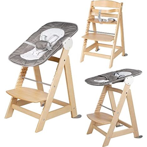 ROBA Chaise Haute Évolutive Born Up 2 en 1 + Transat Inclinable - Sternenzauber - Des la Naissance - Bois Naturel (1/4)