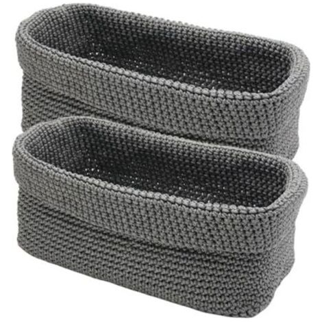 Lot de 2 paniers de rangement, paniers de salle de bain crochetés, 29 x 15 x 18,5 cm, panier gris pour serviettes d'invités, paniers de rangement pour cuisine, salle de bain, étagères, pain, cosmétiqu