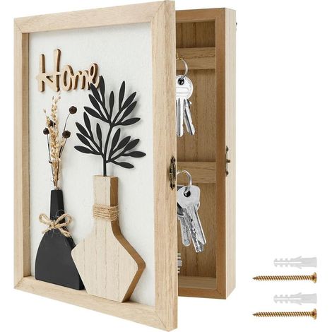 Schlüsselschrank mit 1 Schlüssel, Holz und Metall, 6 Haken, Wohnmotiv, für Zuhause und Büro (1/5)